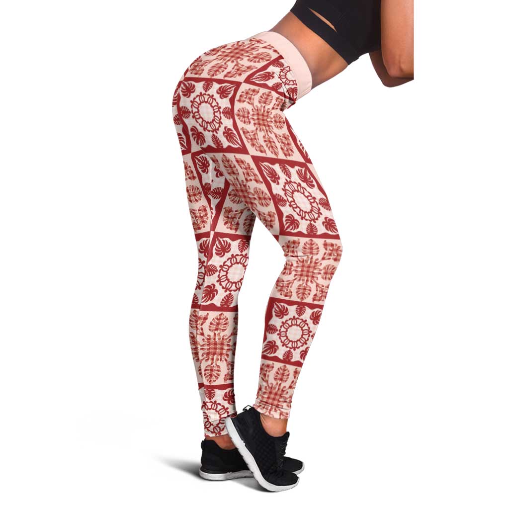 Ulaula Palaka Quilt Hawaii Leggings Hawaiian Tropical Monstera Sea Turtle