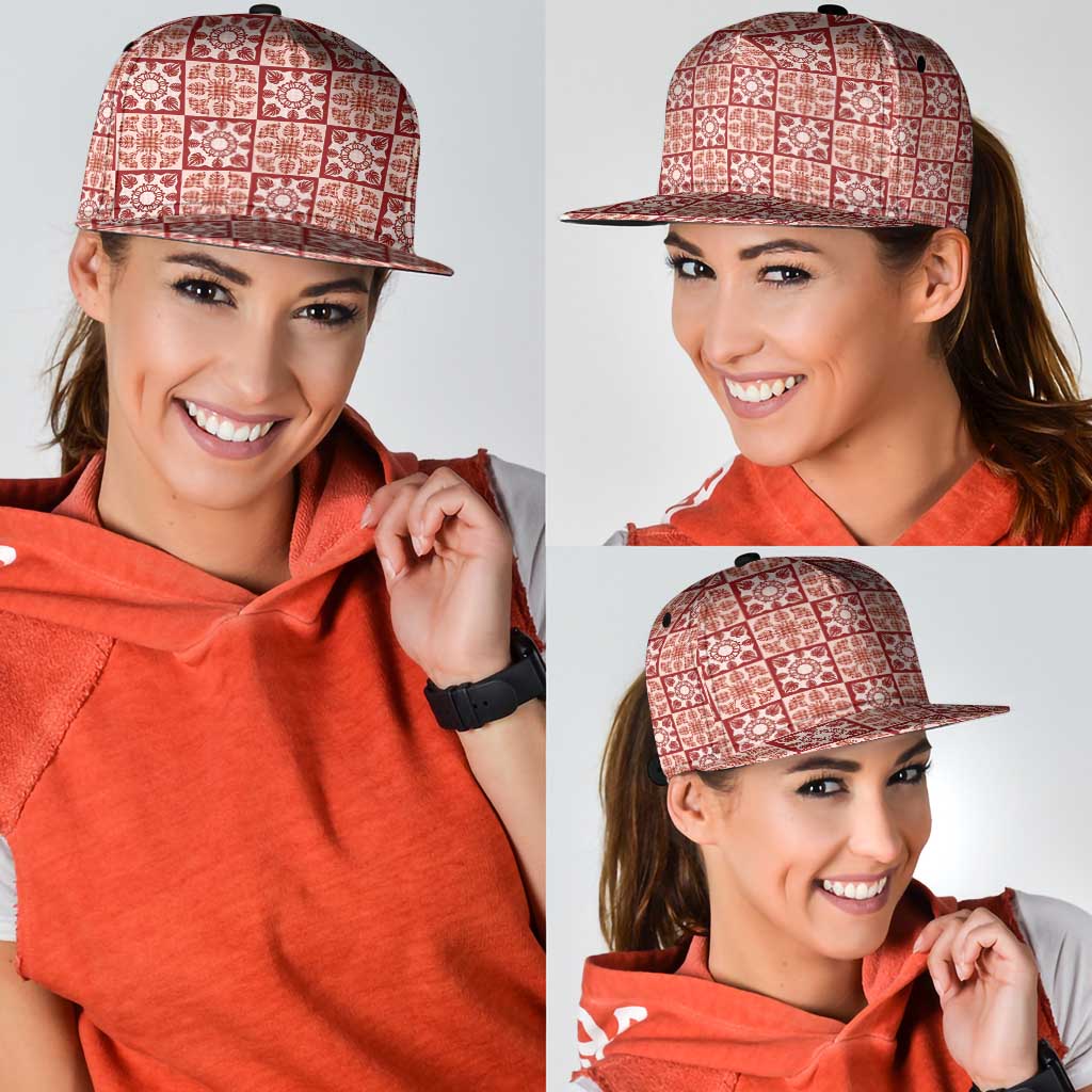 Ulaula Palaka Quilt Hawaii Snapback Cap Hawaiian Tropical Monstera Sea Turtle