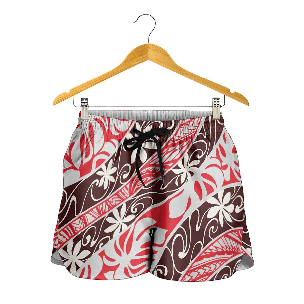 Uteute Tahiti Tiare Monstera Shorts for Women Polynesian Pattern Curve Style - Polynesian Pride