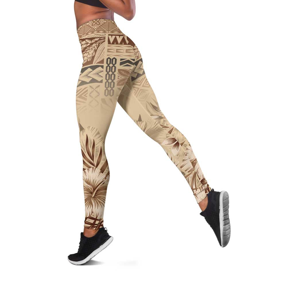 Vaiaso o le Gagana Samoa Leggings Siapo Motif Beige LT7 Beige - Polynesian Pride
