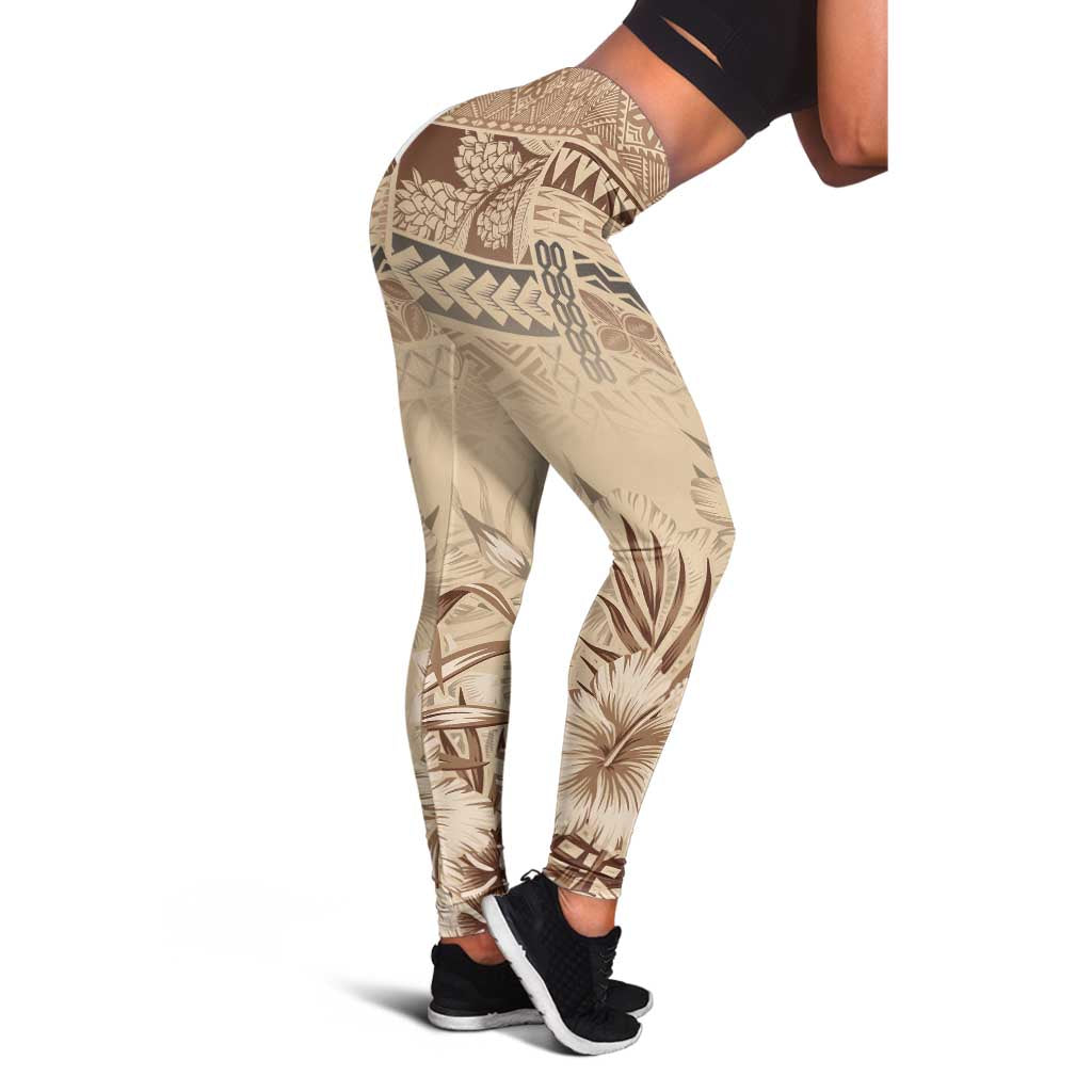 Vaiaso o le Gagana Samoa Leggings Siapo Motif Beige LT7 - Polynesian Pride