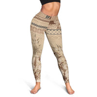Vaiaso o le Gagana Samoa Leggings Siapo Motif Beige LT7 - Polynesian Pride