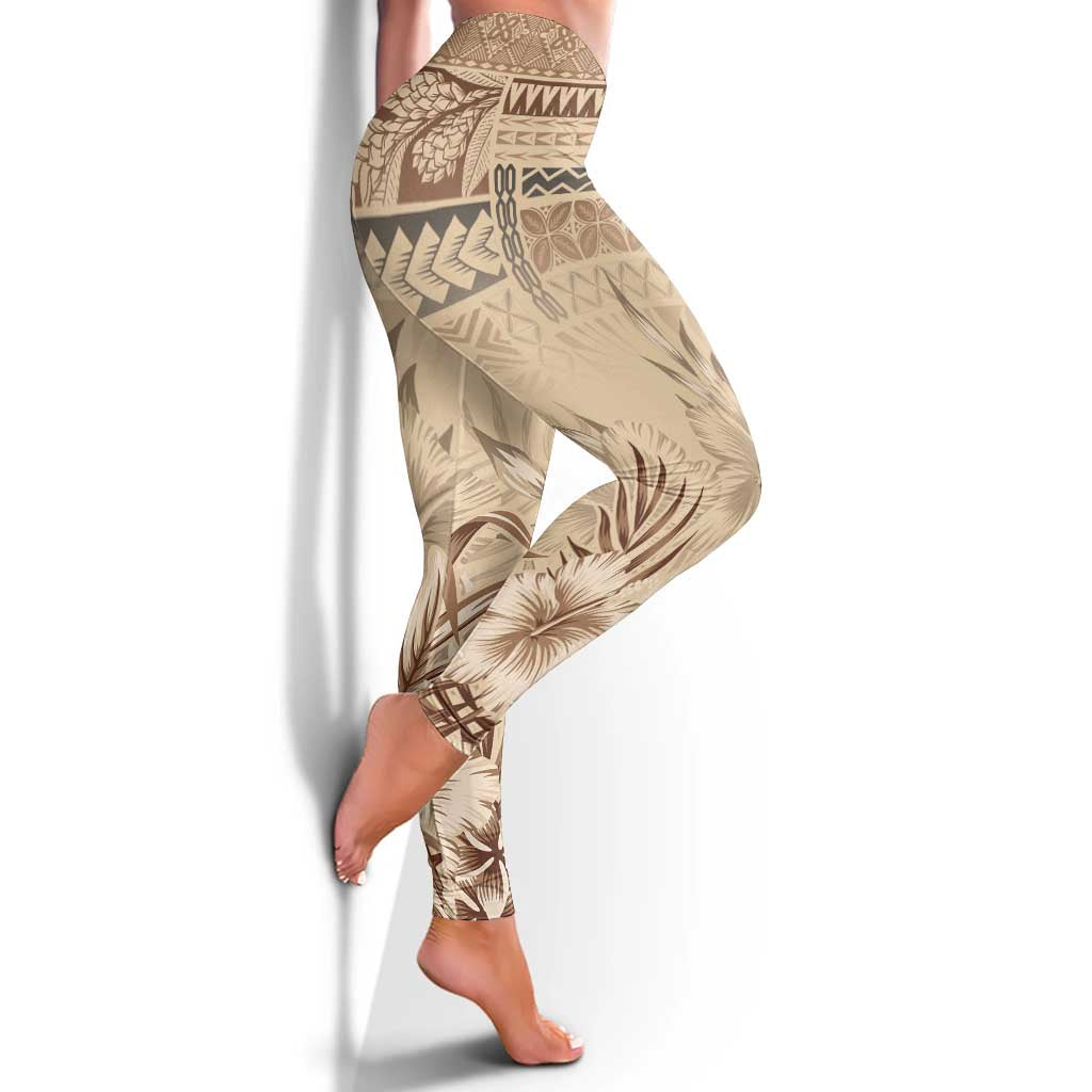 Vaiaso o le Gagana Samoa Leggings Siapo Motif Beige LT7 - Polynesian Pride