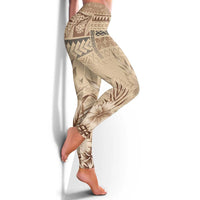 Vaiaso o le Gagana Samoa Leggings Siapo Motif Beige LT7 - Polynesian Pride