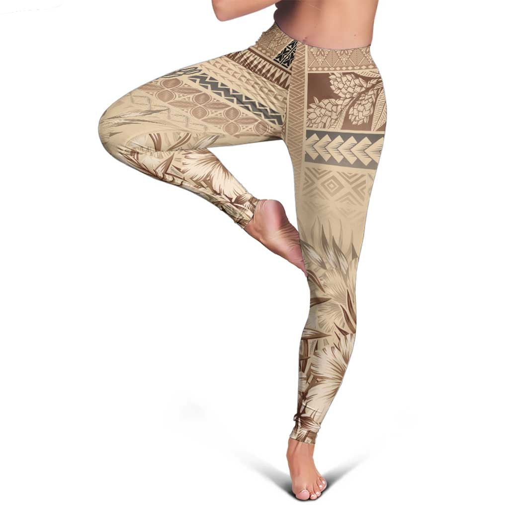 Vaiaso o le Gagana Samoa Leggings Siapo Motif Beige LT7 - Polynesian Pride