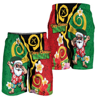 Vanuatu Christmas Shorts for Men Funny Santa with Namele and Boar Tusk Tribal - Polynesian Pride