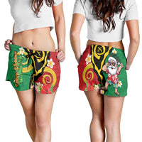 Vanuatu Christmas Shorts for Women Funny Santa with Namele and Boar Tusk Tribal - Polynesian Pride