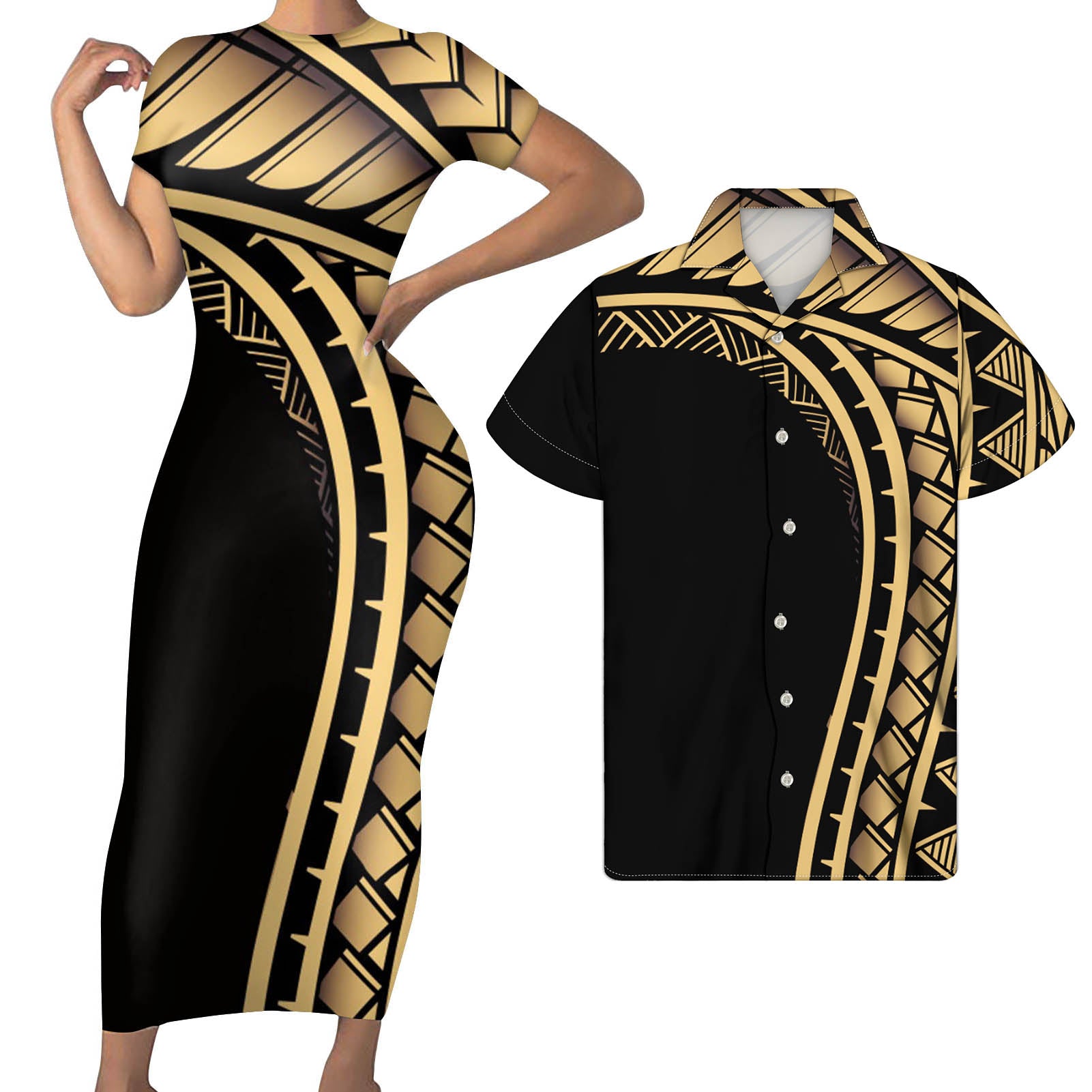 Polynesian Pride Matching Clothes For Couples Polynesian Tribal Curve Bodycon Dress And Hawaii Shirt - Polynesian Pride