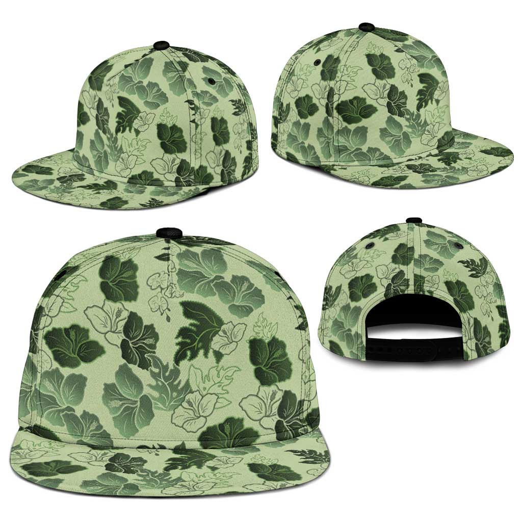Vesuvian Green Aloha Hawaii Hibiscus Orchid Seamless Snapback Cap