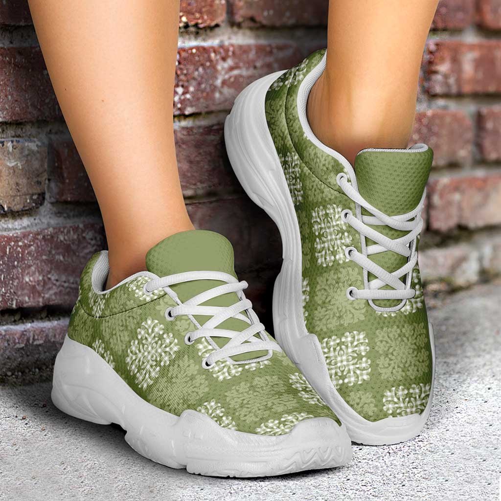 Vesuvian Green Palaka Quilt Hawaii Chunky Sneakers Traditional Hawaii-plaid Pattern - Polynesian Pride