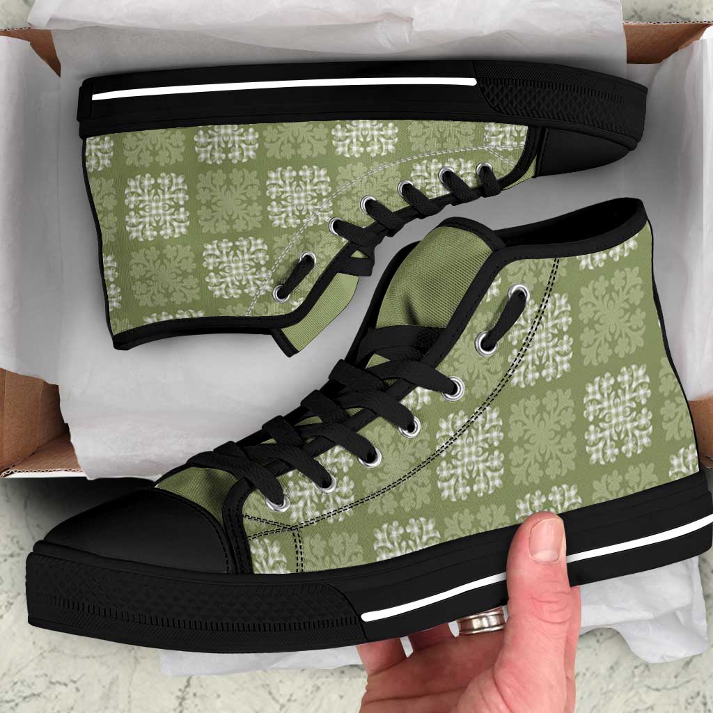 Vesuvian Green Palaka Quilt Hawaii High Top Shoes Traditional Hawaii-plaid Pattern LT14 Vesuvian Green - Polynesian Pride