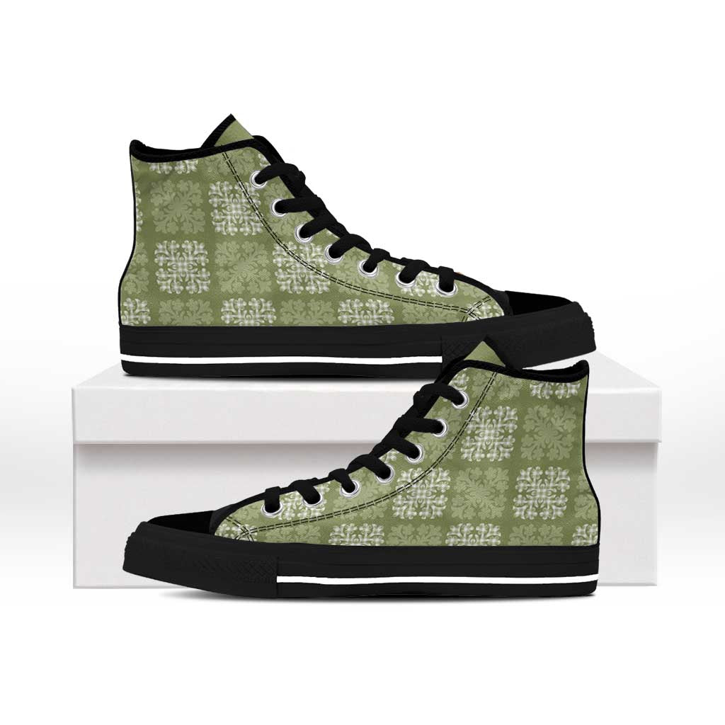Vesuvian Green Palaka Quilt Hawaii High Top Shoes Traditional Hawaii-plaid Pattern LT14 - Polynesian Pride