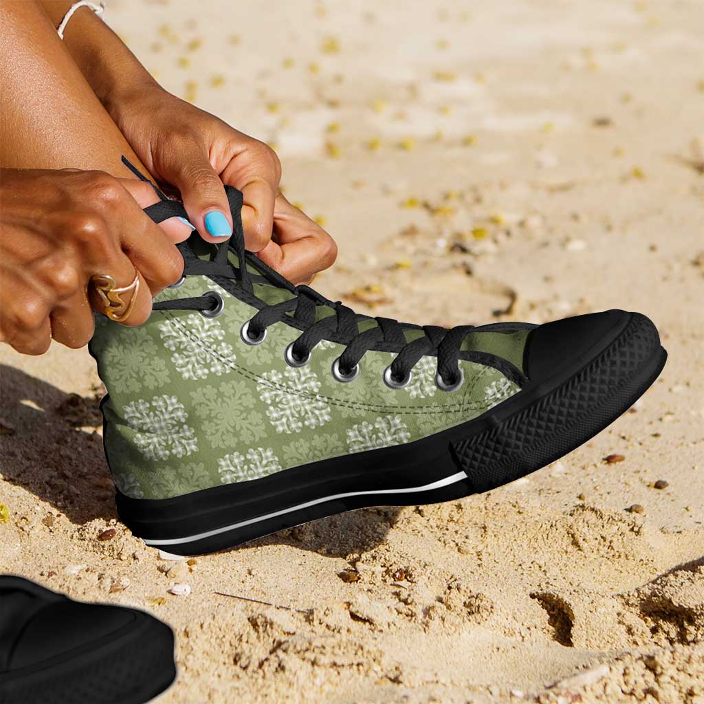 Vesuvian Green Palaka Quilt Hawaii High Top Shoes Traditional Hawaii-plaid Pattern LT14 - Polynesian Pride