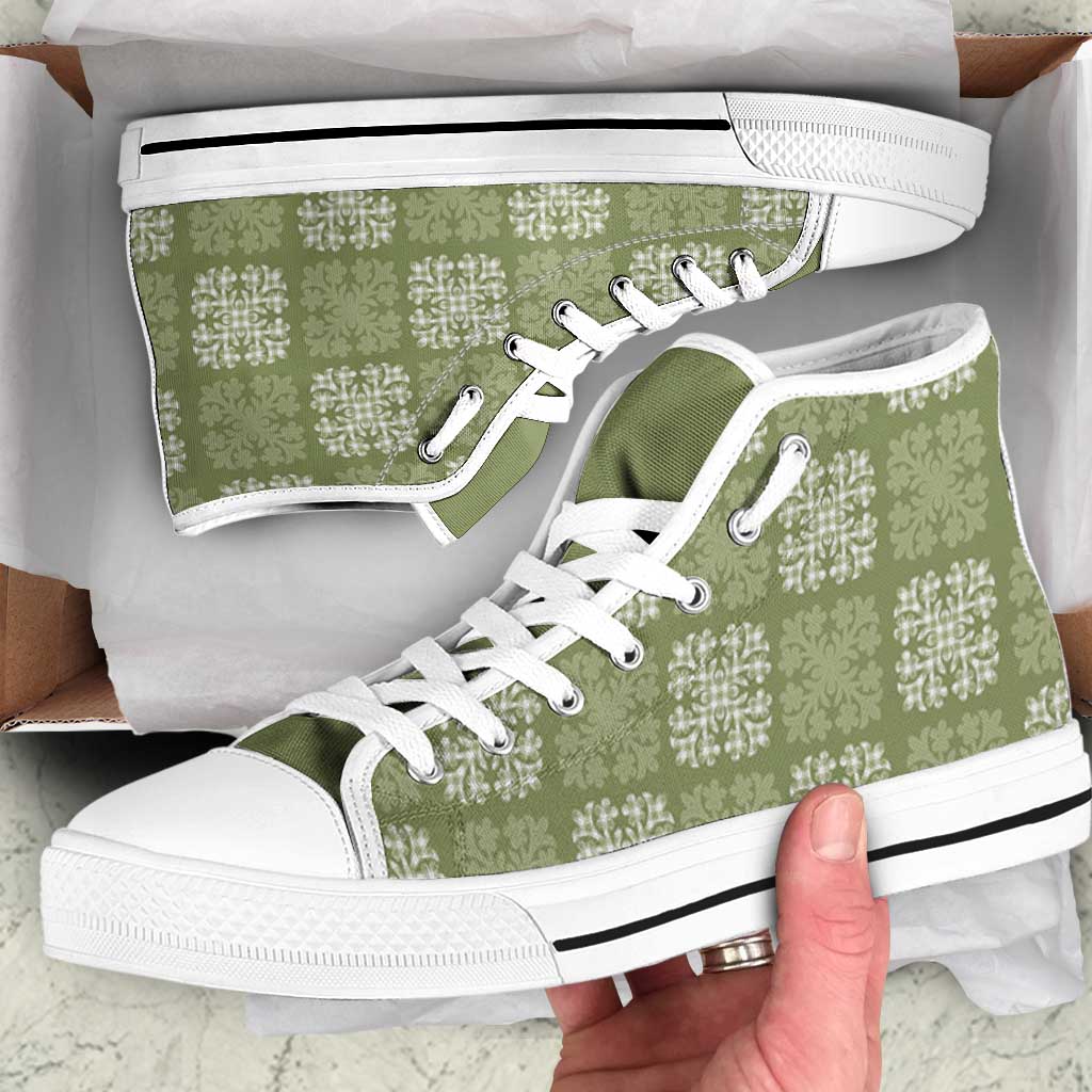 Vesuvian Green Palaka Quilt Hawaii High Top Shoes Traditional Hawaii-plaid Pattern LT14 Vesuvian Green - Polynesian Pride