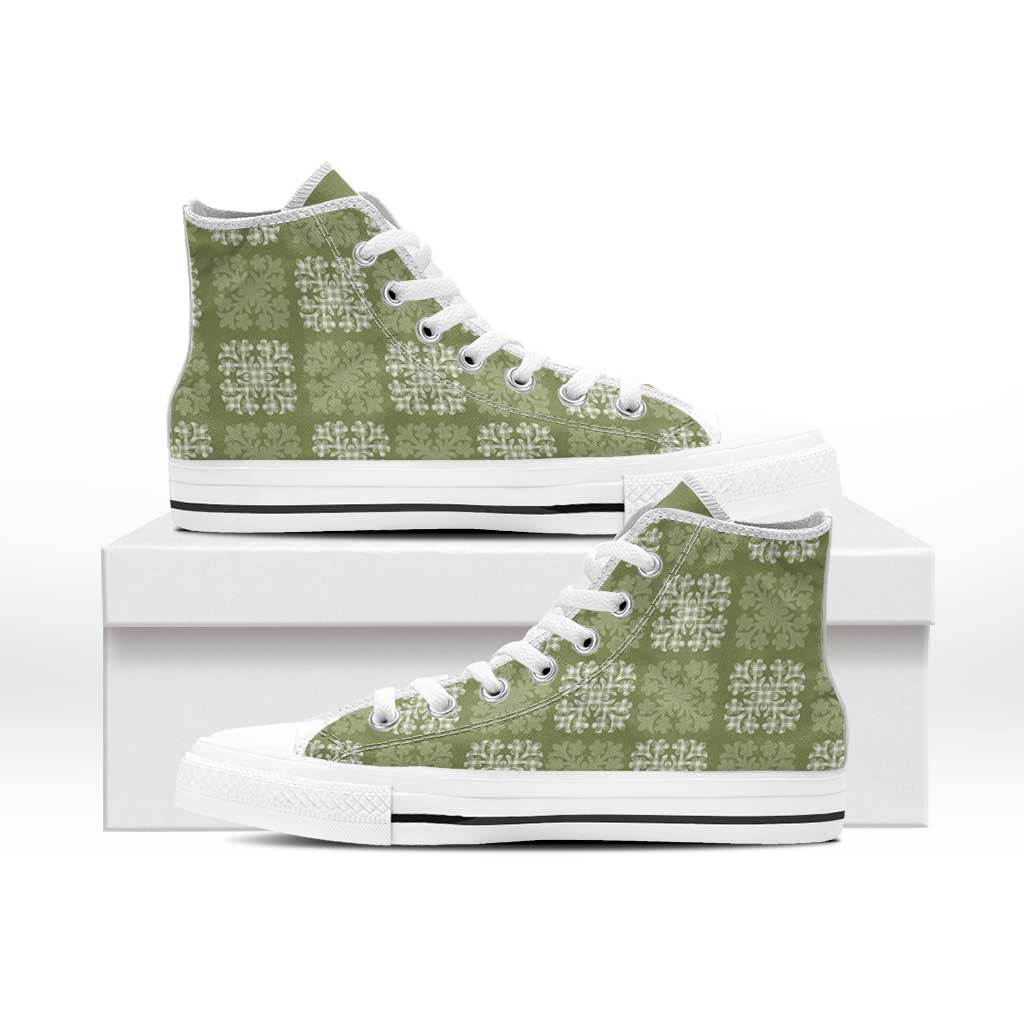 Vesuvian Green Palaka Quilt Hawaii High Top Shoes Traditional Hawaii-plaid Pattern LT14 - Polynesian Pride