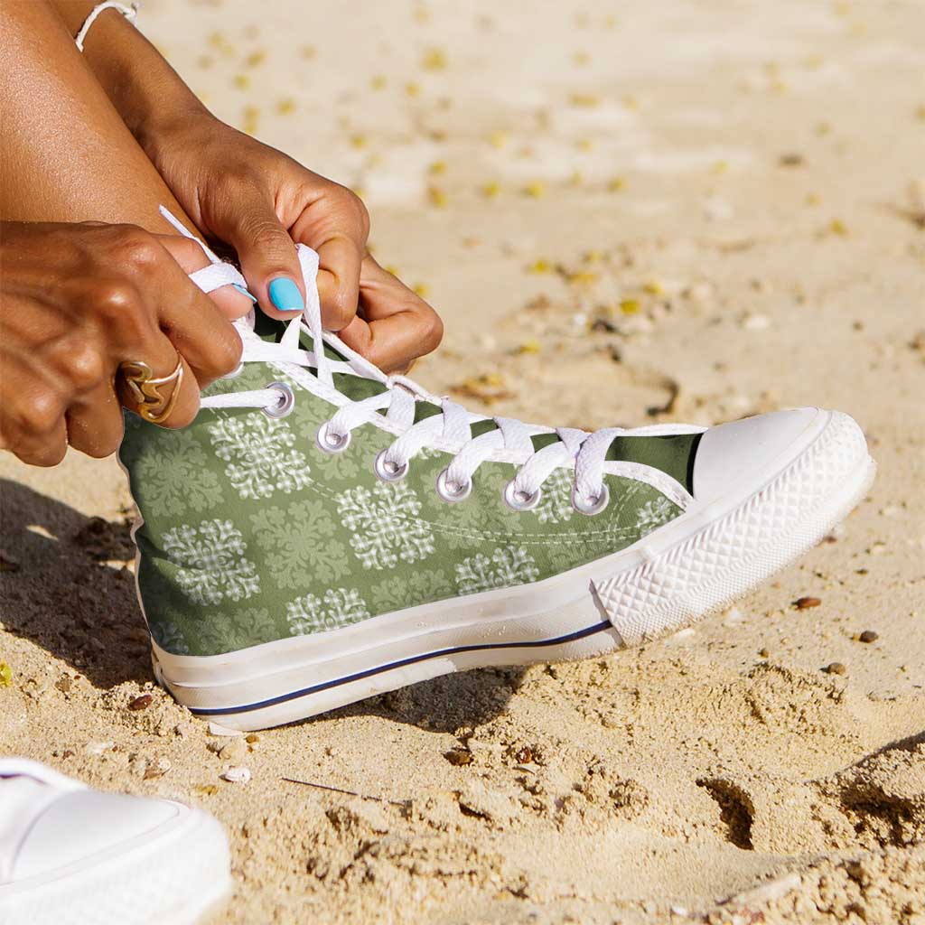 Vesuvian Green Palaka Quilt Hawaii High Top Shoes Traditional Hawaii-plaid Pattern LT14 - Polynesian Pride