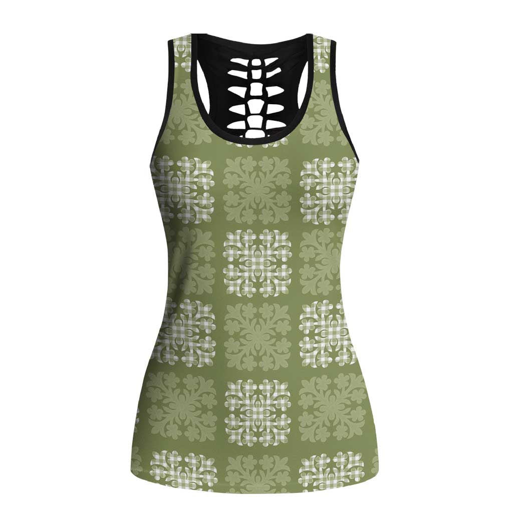 Vesuvian Green Palaka Quilt Hawaii Hollow Tank Top Traditional Hawaii-plaid Pattern LT14 Female Vesuvian Green - Polynesian Pride