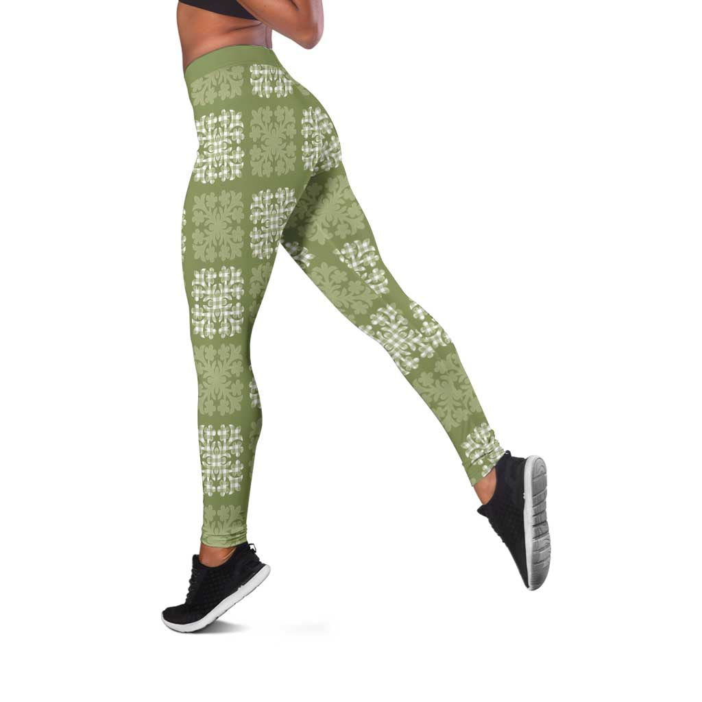 Vesuvian Green Palaka Quilt Hawaii Leggings Traditional Hawaii-plaid Pattern - Polynesian Pride