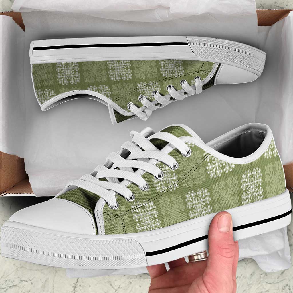 Vesuvian Green Palaka Quilt Hawaii Low Top Shoes Traditional Hawaii-plaid Pattern LT14 Vesuvian Green - Polynesian Pride