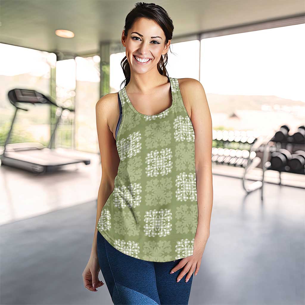 Vesuvian Green Palaka Quilt Hawaii Women Racerback Tank Traditional Hawaii-plaid Pattern - Polynesian Pride