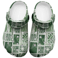 Vintage Aloha Block Quilt Clogs Shoes Green Inspired Lei Motifs - Polynesian Pride