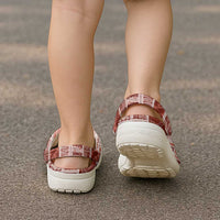 Vintage Aloha Block Quilt Clogs Shoes Red Inspired Lei Motifs - Polynesian Pride