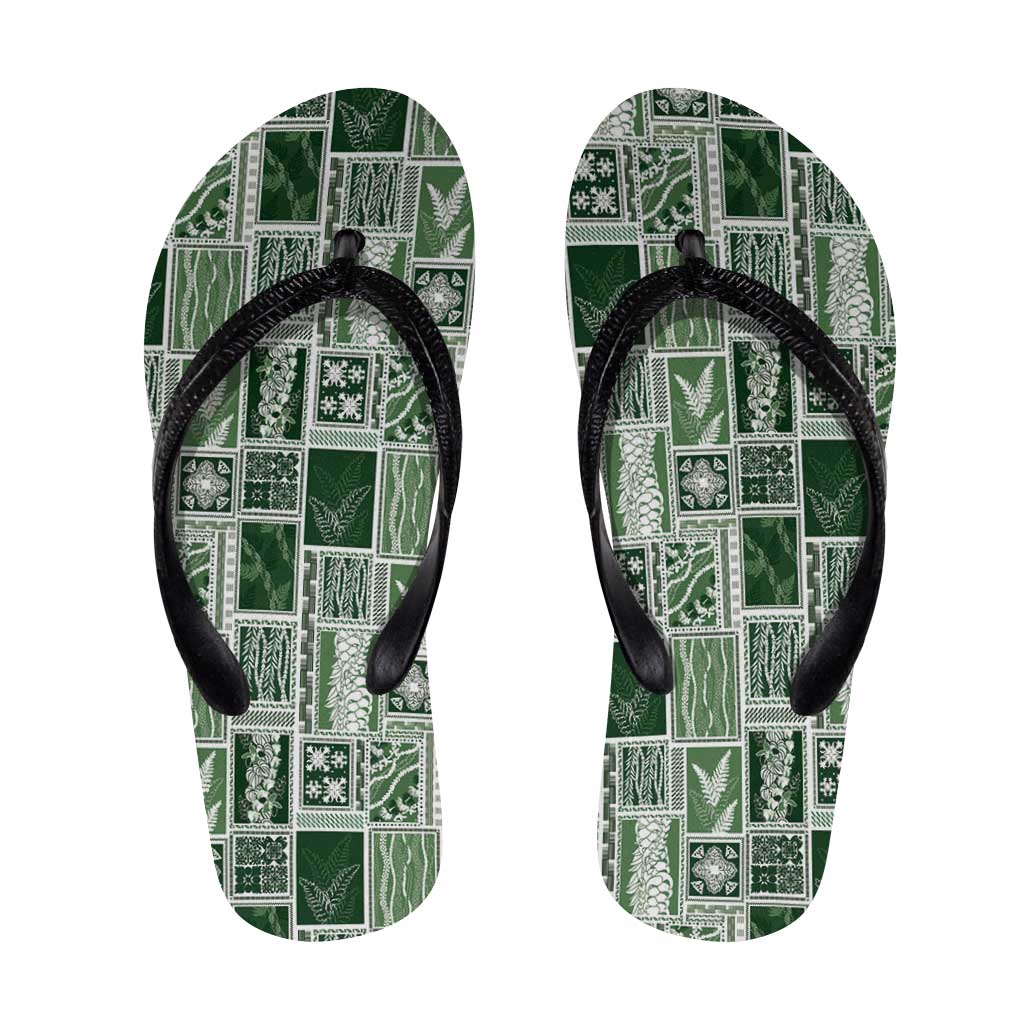 Vintage Aloha Block Quilt Flip Flops Green Inspired Lei Motifs LT9 Green - Polynesian Pride