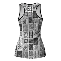 Vintage Aloha Block Quilt Hollow Tank Top Black Inspired Lei Motifs - Polynesian Pride