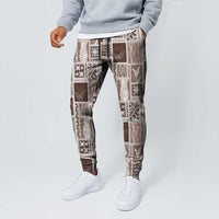 Vintage Aloha Block Quilt Jogger Pants Beige Inspired Lei Motifs - Polynesian Pride