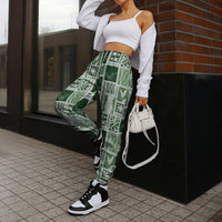 Vintage Aloha Block Quilt Jogger Pants Green Inspired Lei Motifs - Polynesian Pride