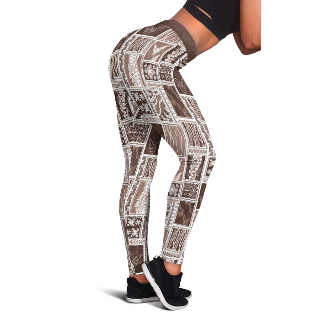 Vintage Aloha Block Quilt Leggings Beige Inspired Lei Motifs - Polynesian Pride