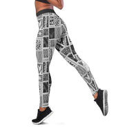 Vintage Aloha Block Quilt Leggings Black Inspired Lei Motifs - Polynesian Pride