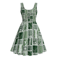 Vintage Aloha Block Quilt Midi Dress Green Inspired Lei Motifs - Polynesian Pride