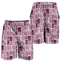 Vintage Aloha Block Quilt Shorts for Men Pink Inspired Lei Motifs - Polynesian Pride