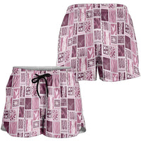 Vintage Aloha Block Quilt Shorts for Women Pink Inspired Lei Motifs LT9 - Polynesian Pride