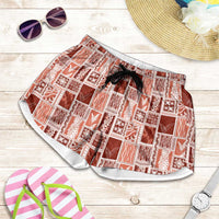 Vintage Aloha Block Quilt Shorts for Women Red Inspired Lei Motifs - Polynesian Pride