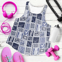 Vintage Aloha Block Quilt Women Racerback Tank Blue Inspired Lei Motifs - Polynesian Pride