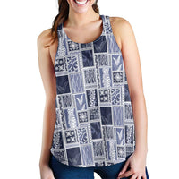 Vintage Aloha Block Quilt Women Racerback Tank Blue Inspired Lei Motifs - Polynesian Pride