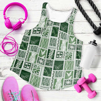 Vintage Aloha Block Quilt Women Racerback Tank Green Inspired Lei Motifs - Polynesian Pride