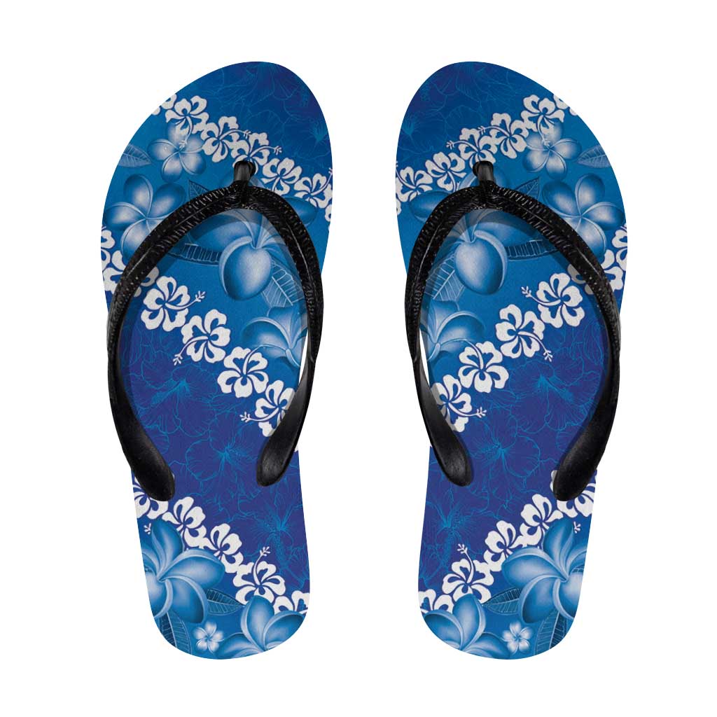 Vintage Blue Polynesia Flip Flops Plumeria Hibiscus Tropical Vibes LT14 Blue - Polynesian Pride