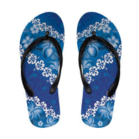 Vintage Blue Polynesia Flip Flops Plumeria Hibiscus Tropical Vibes LT14 Blue - Polynesian Pride