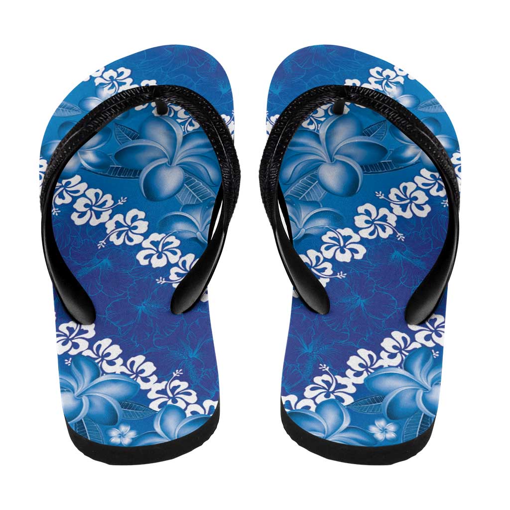 Vintage Blue Polynesia Flip Flops Plumeria Hibiscus Tropical Vibes LT14 - Polynesian Pride
