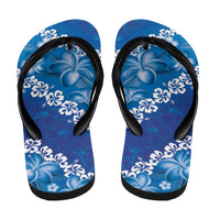 Vintage Blue Polynesia Flip Flops Plumeria Hibiscus Tropical Vibes LT14 - Polynesian Pride