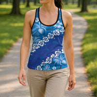 Vintage Blue Polynesia Hollow Tank Top Plumeria With Hibiscus Tropical Vibes - Polynesian Pride