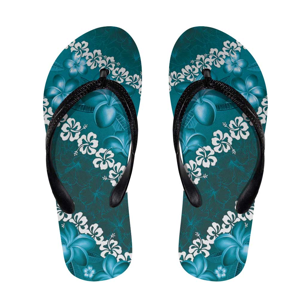 Vintage Dark Cyan Polynesia Flip Flops Plumeria Hibiscus Tropical Vibes LT14 Dark Cyan - Polynesian Pride