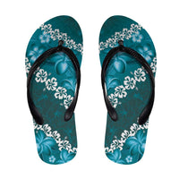 Vintage Dark Cyan Polynesia Flip Flops Plumeria Hibiscus Tropical Vibes LT14 Dark Cyan - Polynesian Pride