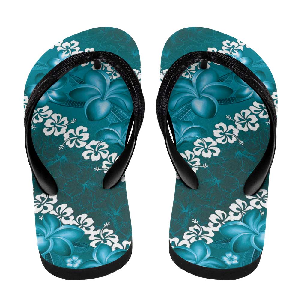 Vintage Dark Cyan Polynesia Flip Flops Plumeria Hibiscus Tropical Vibes LT14 - Polynesian Pride