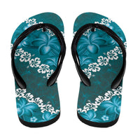 Vintage Dark Cyan Polynesia Flip Flops Plumeria Hibiscus Tropical Vibes LT14 - Polynesian Pride