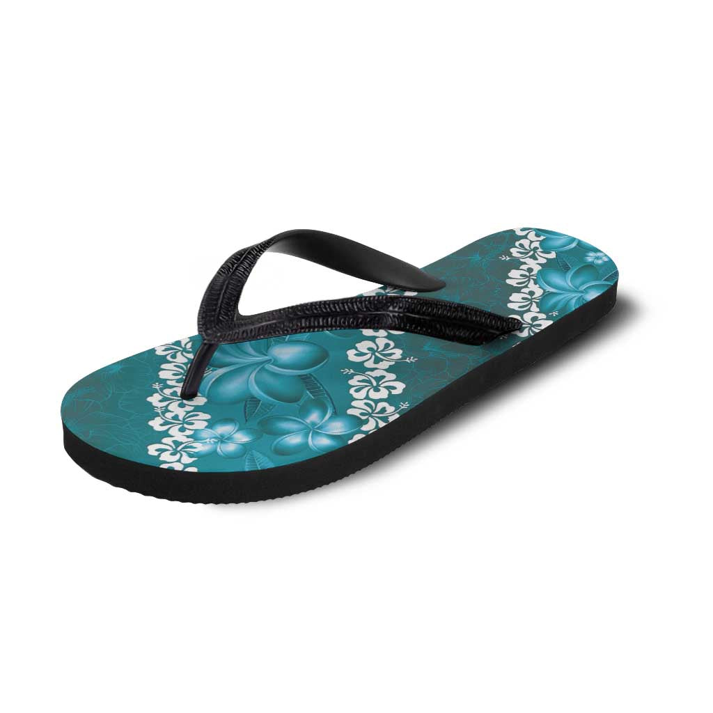 Vintage Dark Cyan Polynesia Flip Flops Plumeria Hibiscus Tropical Vibes LT14 - Polynesian Pride