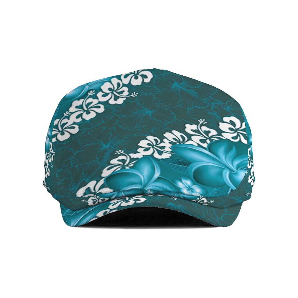 Vintage Dark Cyan Polynesia Jeff Hat Plumeria With Hibiscus Tropical Vibes - Polynesian Pride